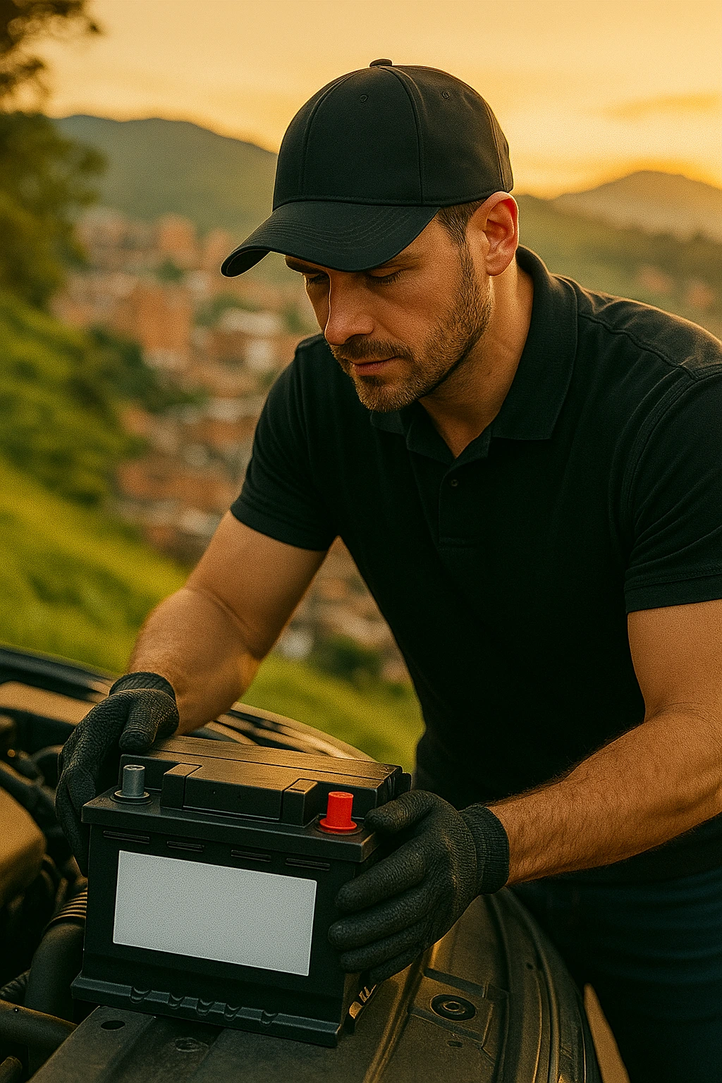 Técnico instalando batería en Caldas, Antioquia